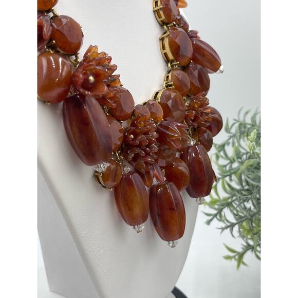 J. CREW Vintage Amber Brown Lucite Asymmetric Crystal Collar Bib Necklace - Picture 14 of 16